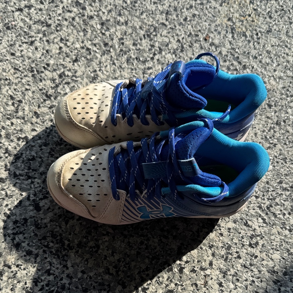 Under Armour Kids Blue and White Cleats